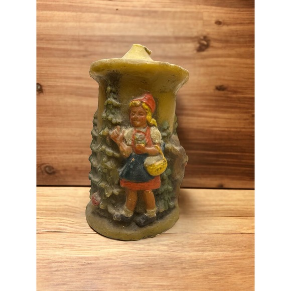 Vintage German Johann Gunter Walldurn Baden Carved Candle Little Red Riding Hood - Picture 1 of 4